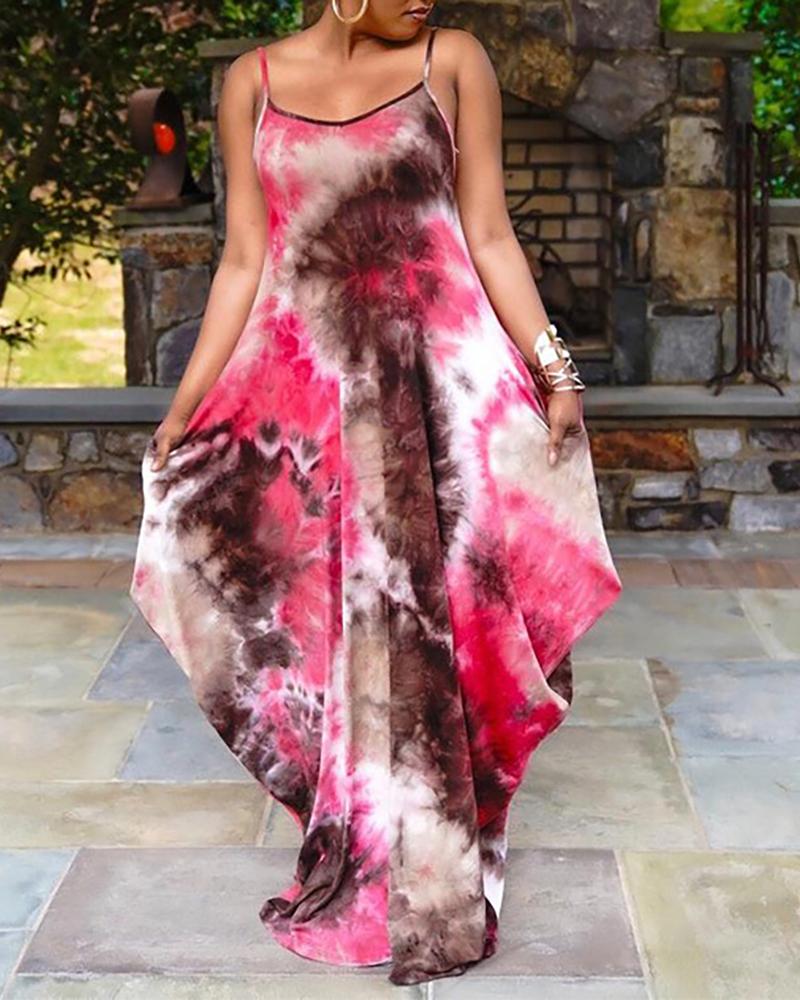 

Plus Size Pocket Decor Tie Dye Print Maxi Cami Dress, Multicolor