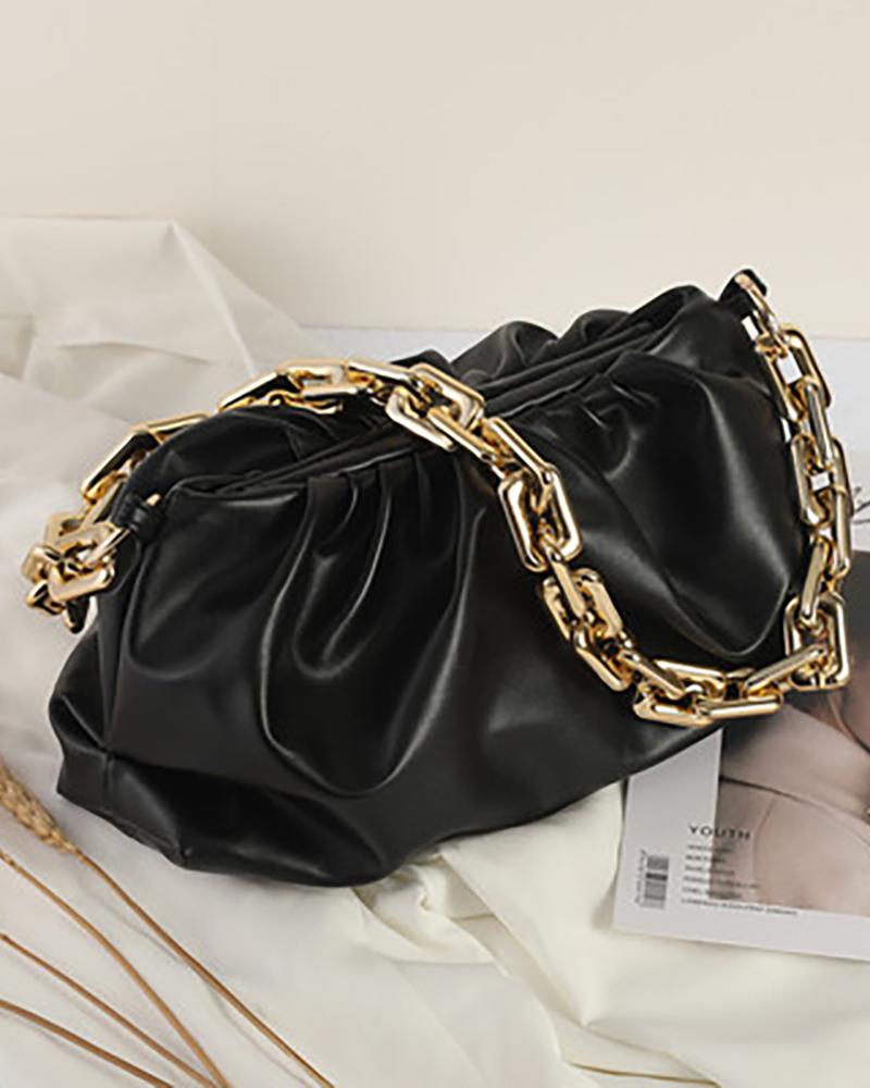 

Ruched Chain Strap Shoulder Bag, Black