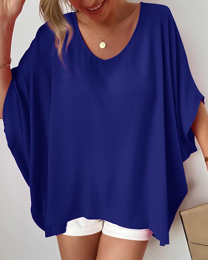 

V Neck Oversized Casual Top, Blue