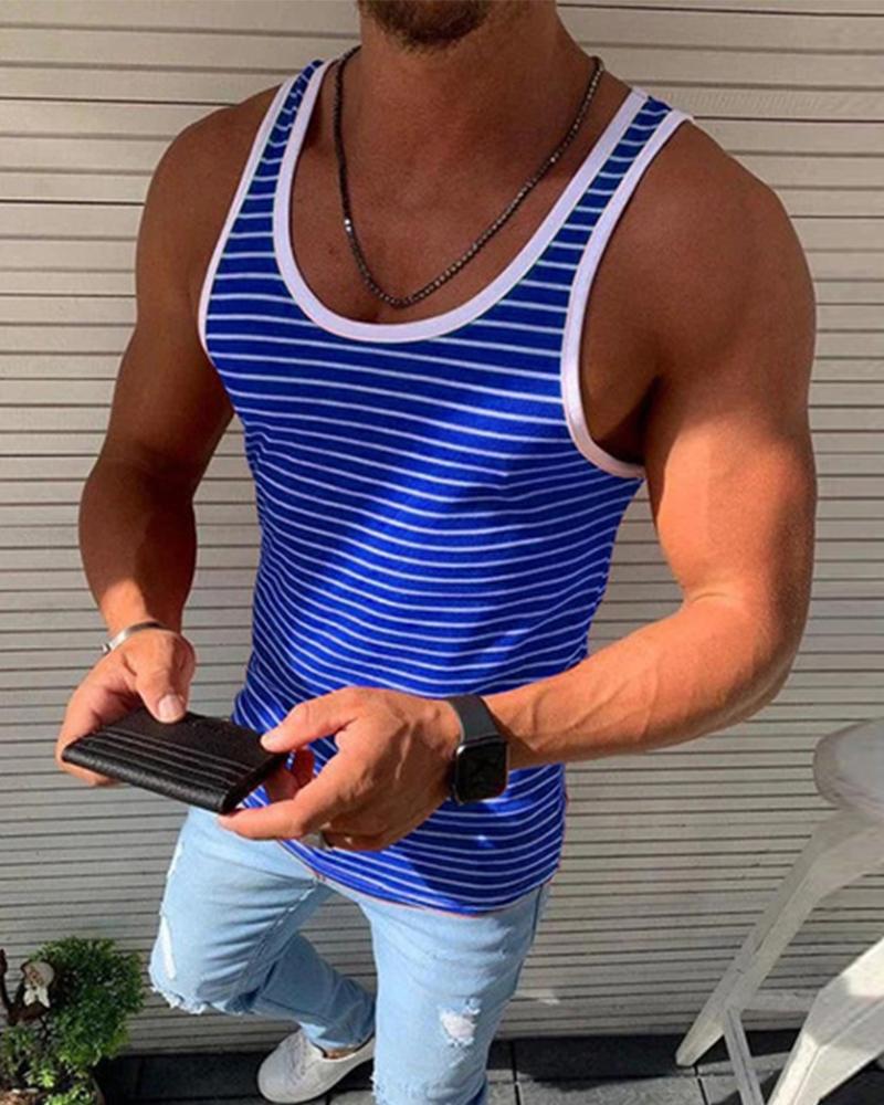 

Color Border Sleeveless Striped Tanks, Blue