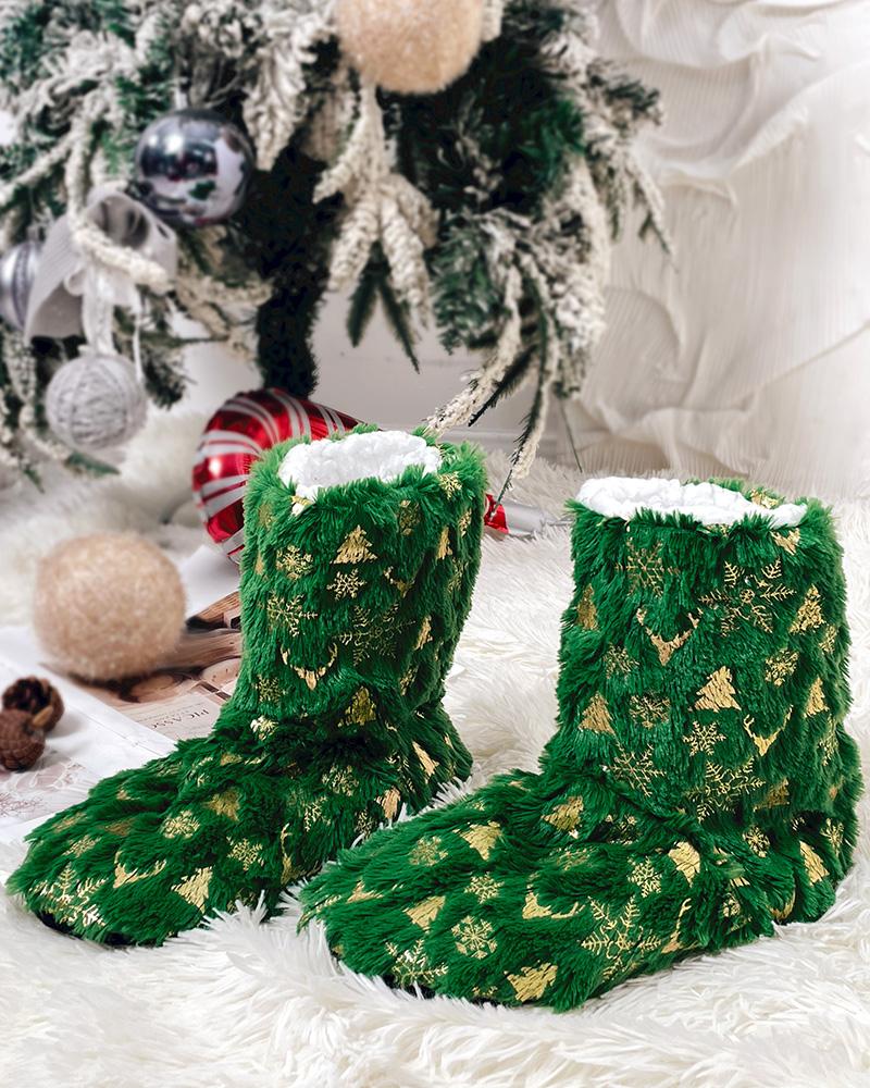 

Christmas Cute Slipper Thermal Socks Soft Cozy Fuzzy Fleece-lined Home Socks, Green