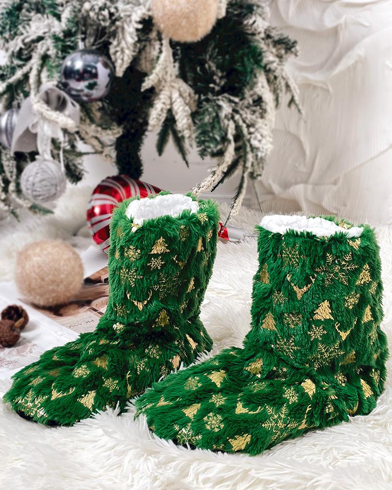 

Chaussons de Noël mignons chaussettes thermiques chaussettes de maison douces et confortables doublées de polaire, Green