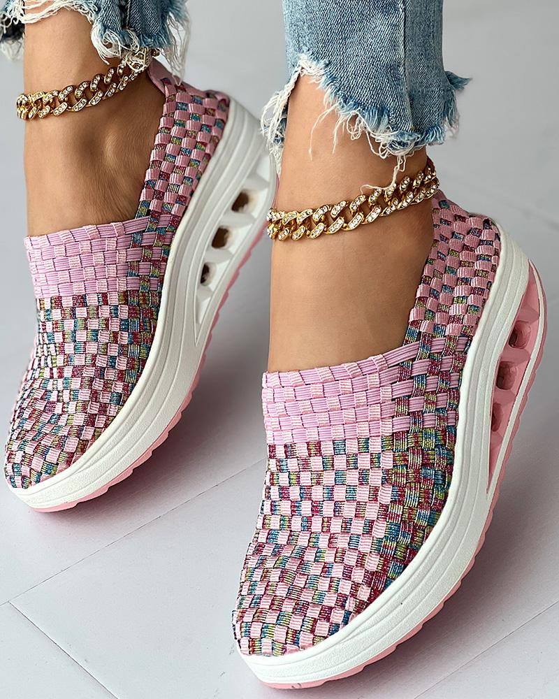 

Colorblock Braided Slip-on Casual Sneakers, Pink