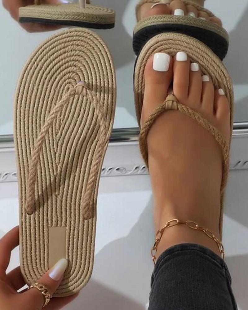 

Toe Post Woven Flax Flip Flops, Apricot