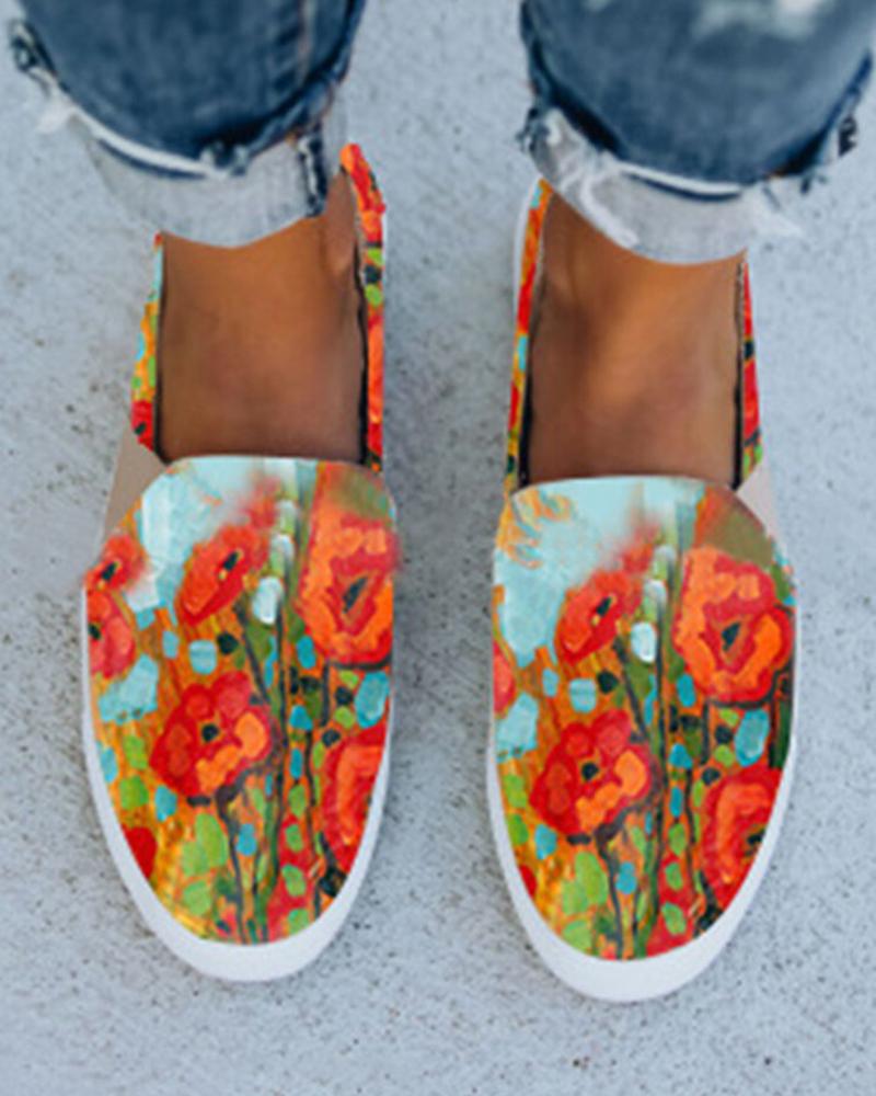 

Floral Painting Flat Low Cut Slip-on, Multicolor