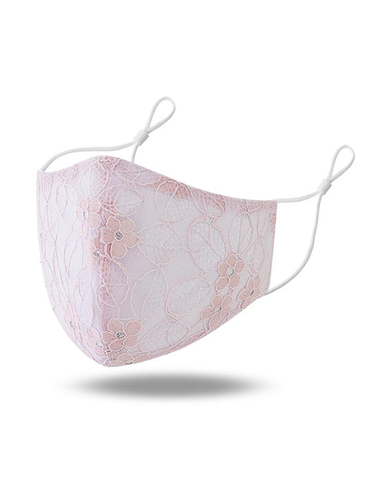 

Floral Embroidery Lace Breathable Face Mask, Pink