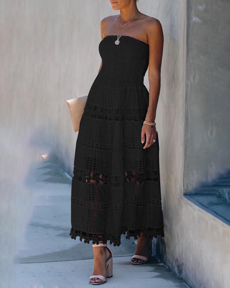

Bandeau Hollow Out Flower Detail Maxi Dress, Black