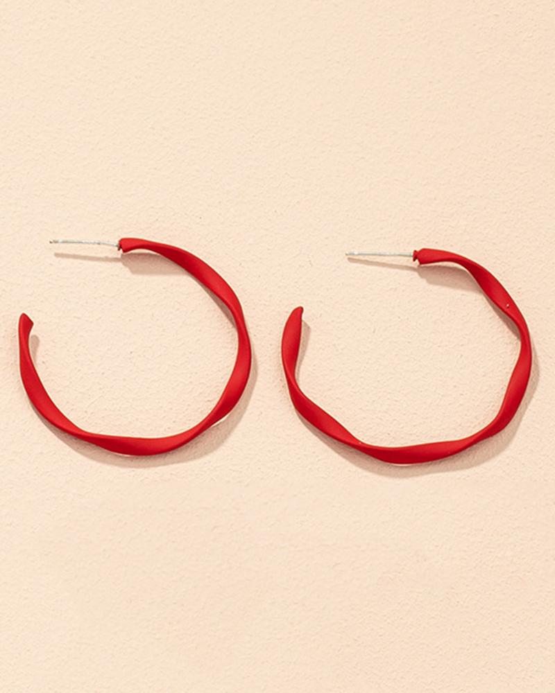 

1Pair Pastel Geometric Twisted Hoop Earrings, Red