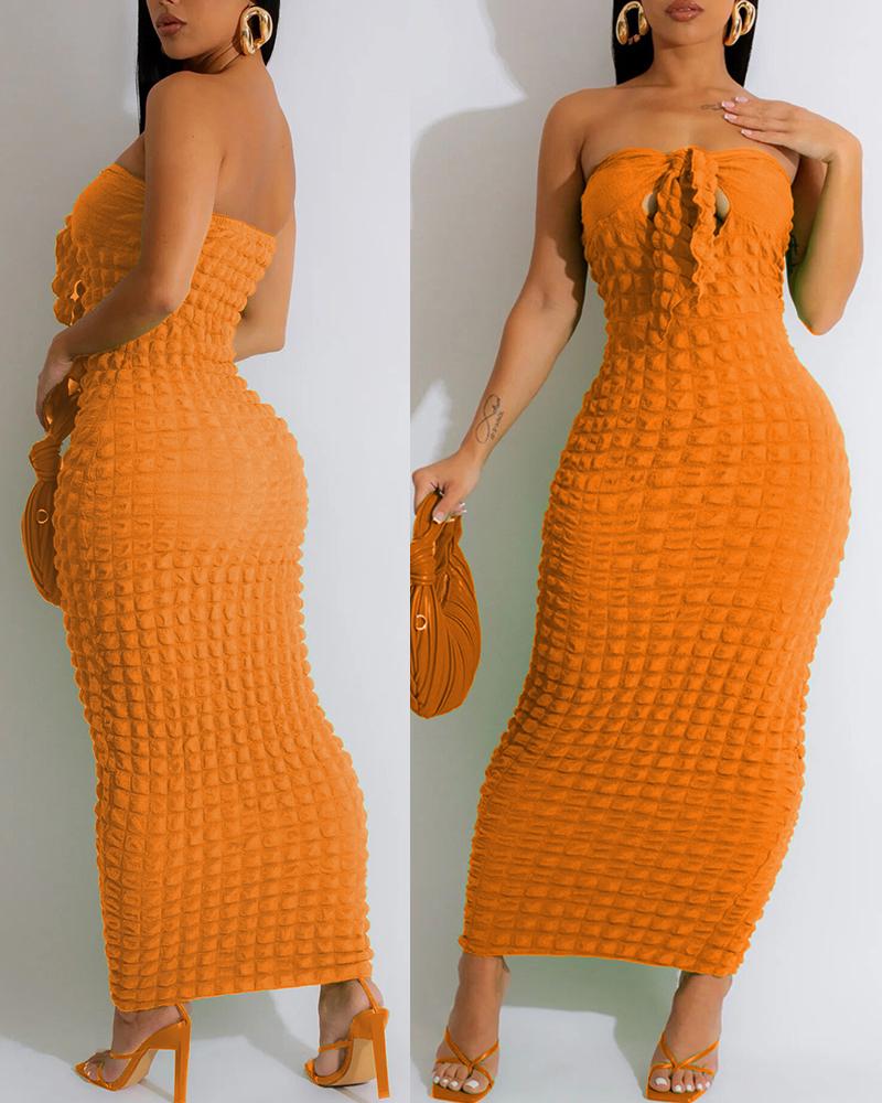 Bandeau Tied Detail Bubble Textured Maxi Dress