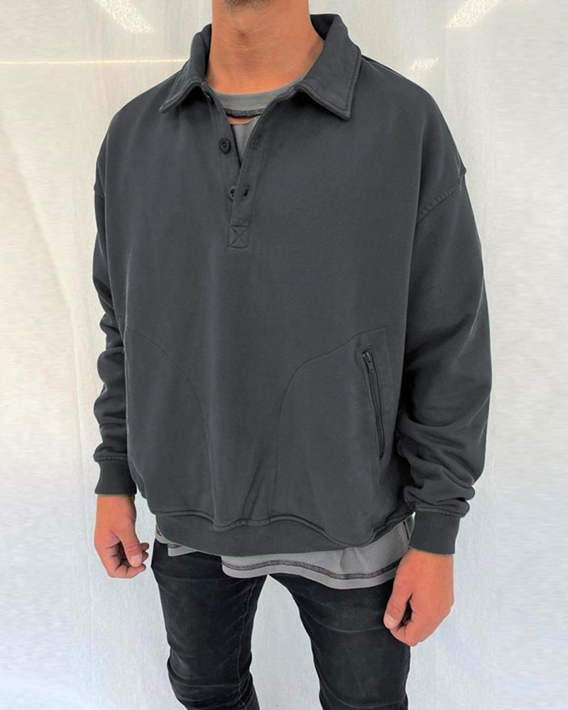 

Solid Long Sleeve Polo Pull Over Shirts T-shirts, Dark grey