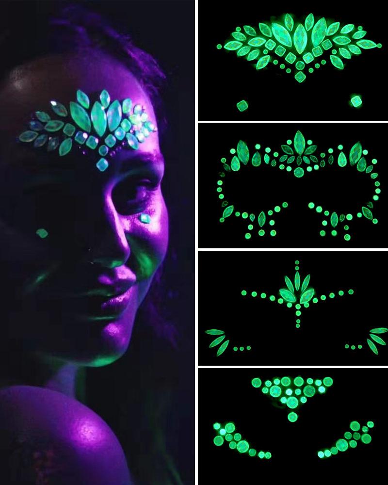 

1sheet Halloween Waterproof Rhinestone Face Gems Luminous Temporary Tattoo Stickers, Style1