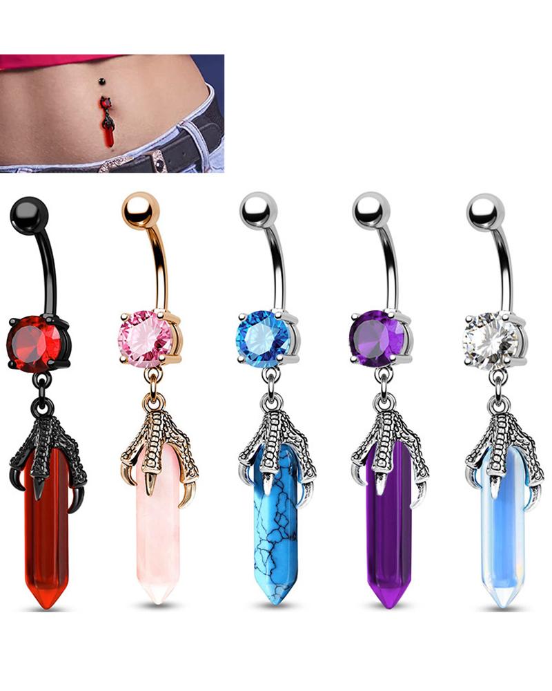 1pc Crystal Stone Ghost Hands Hexagon Drop Belly Ring