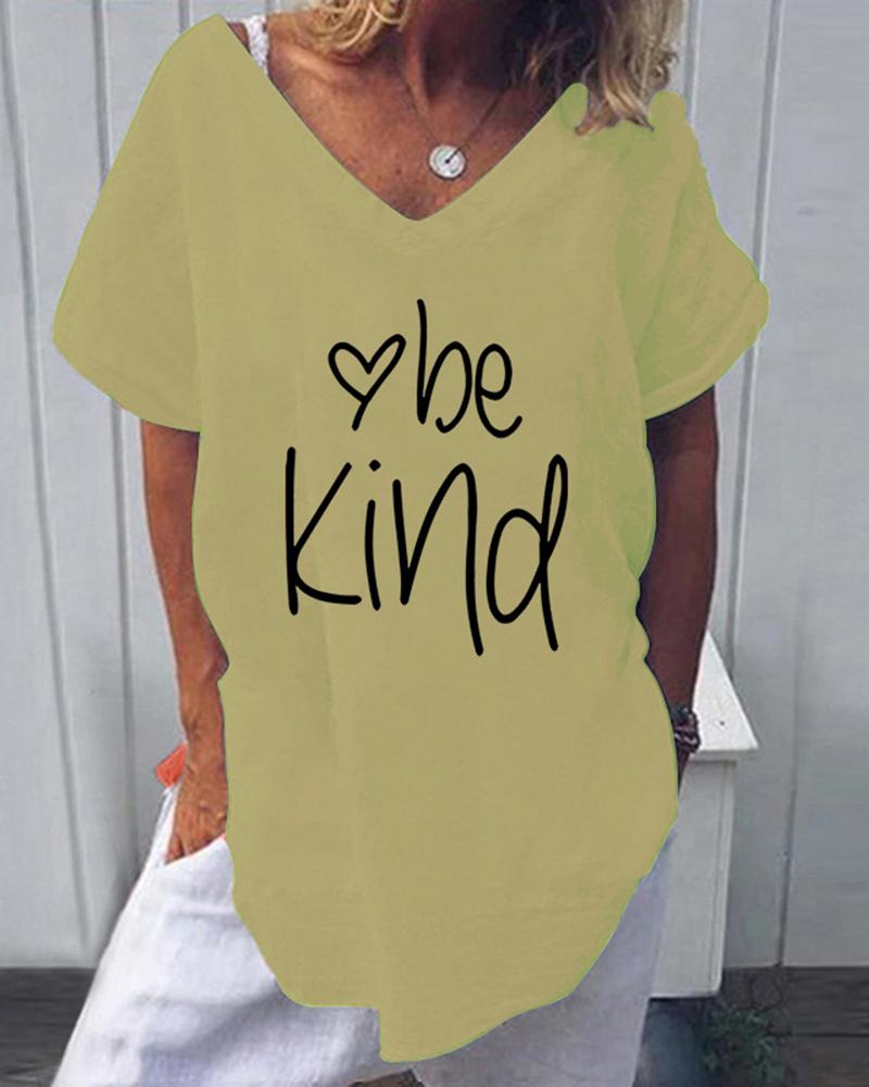 

Be Kind Heart Print T-Shirt, Khaki