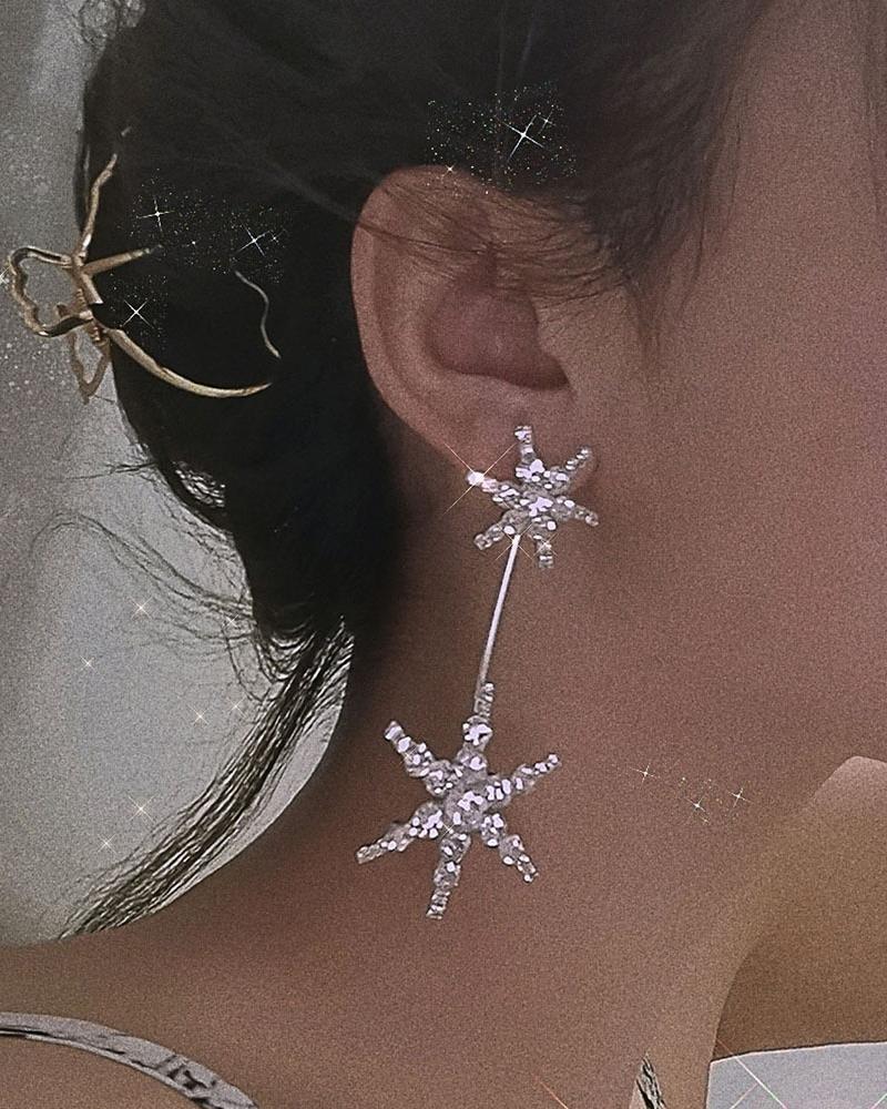 

1Pair Sparkling Rhinestone Snowflake Drop Earrings, Silver