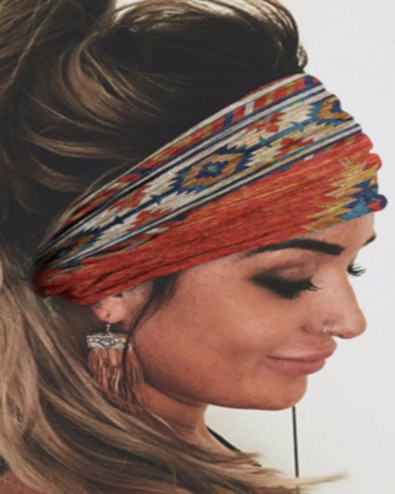 

1pc Aztec Geometric Print Yoga Sports Wide Headband, Orange