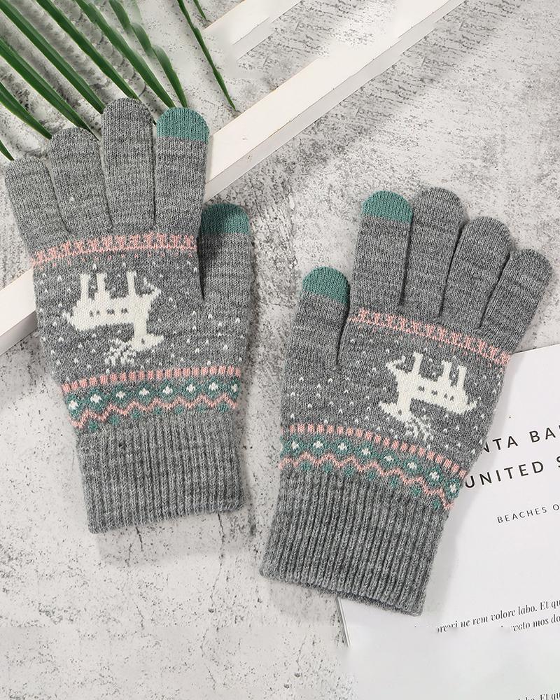 

1Pair Christmas Elk Pattern Knit Gloves, Style2