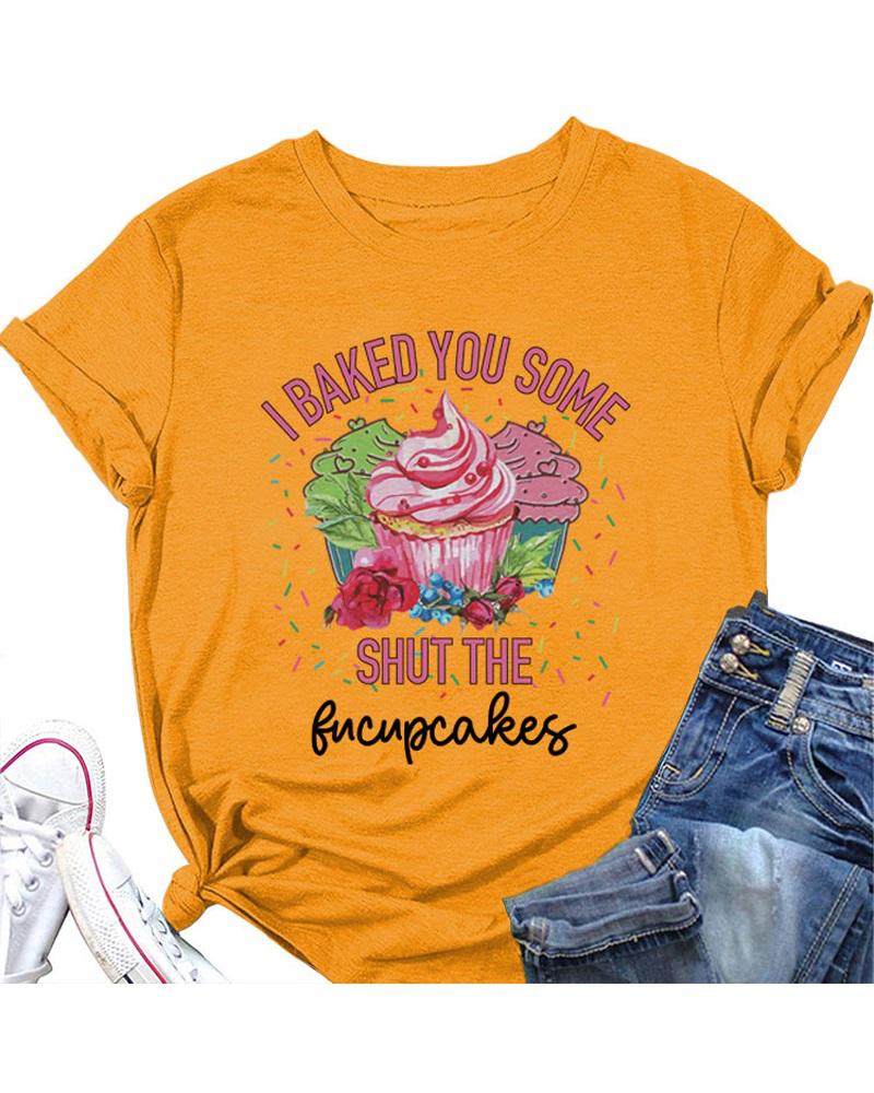 

Letter Print Short Sleeve Casual T-shirt, Yellow