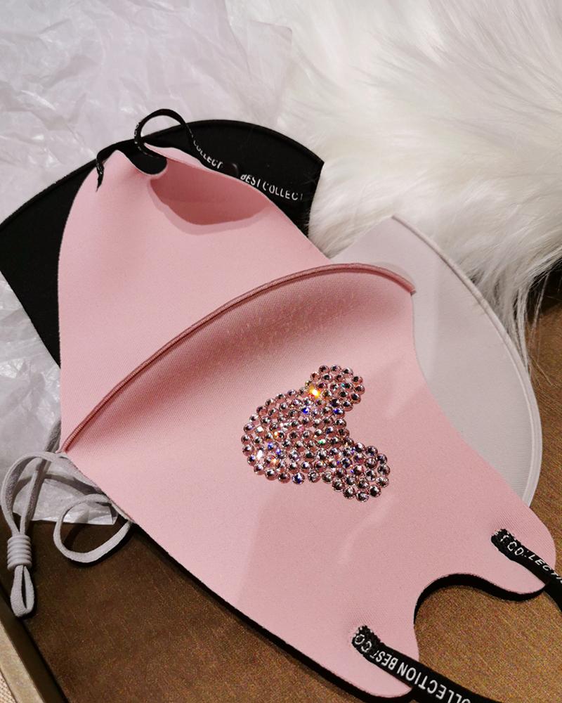 

Studded Cartoon Pattern Glitter Breathable Mouth Mask, Pink