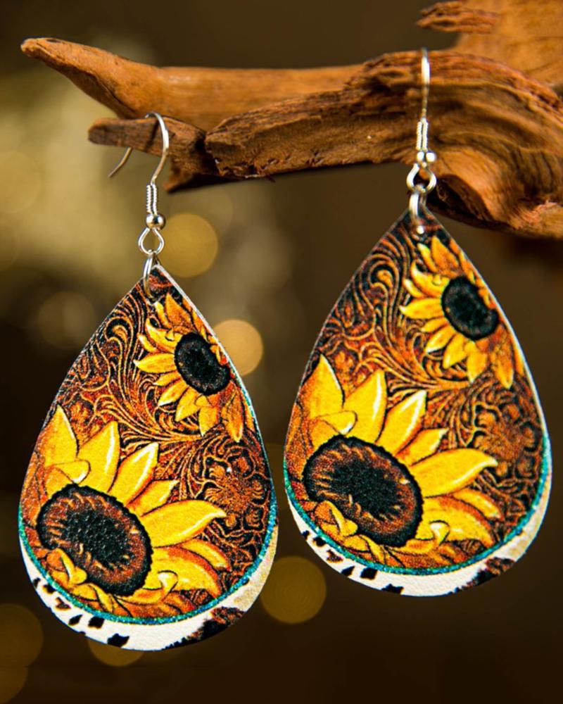 

1Pair Clan Sunflower Pattern Hoop Earrings, Yellow