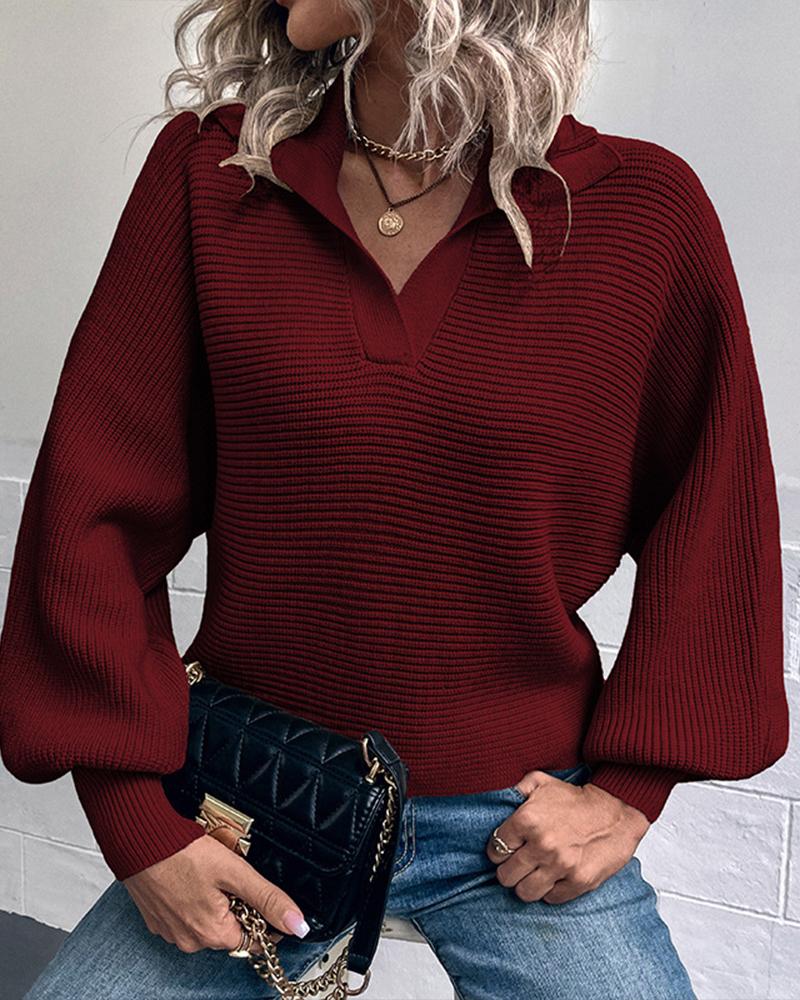 

Lantern Sleeve Chunky Knit Sweater, Wine red