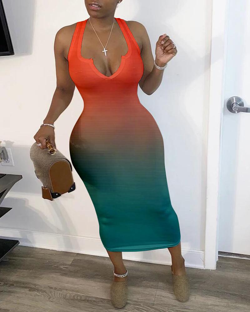 

Ombre Halter Sleeveless Bodycon Dress, Orange