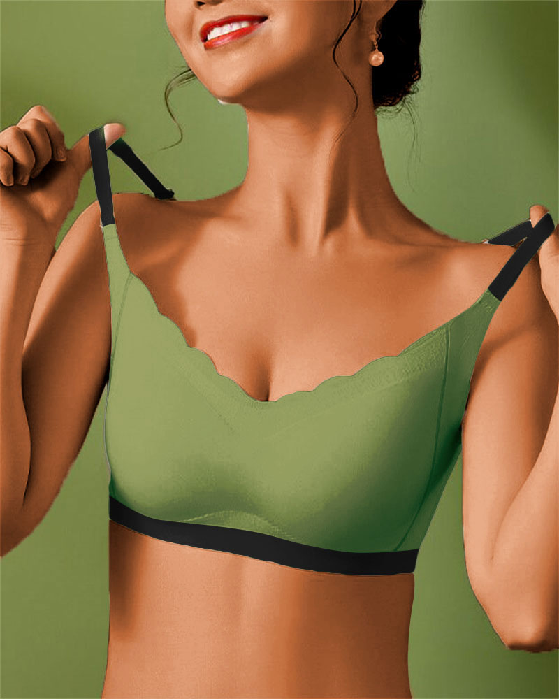 

Colorblock Scallop Trim Push Up Bralette, Green