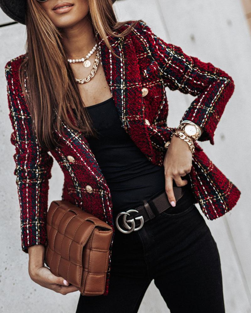 

Tweed Double Breasted Blazer Coat, Red