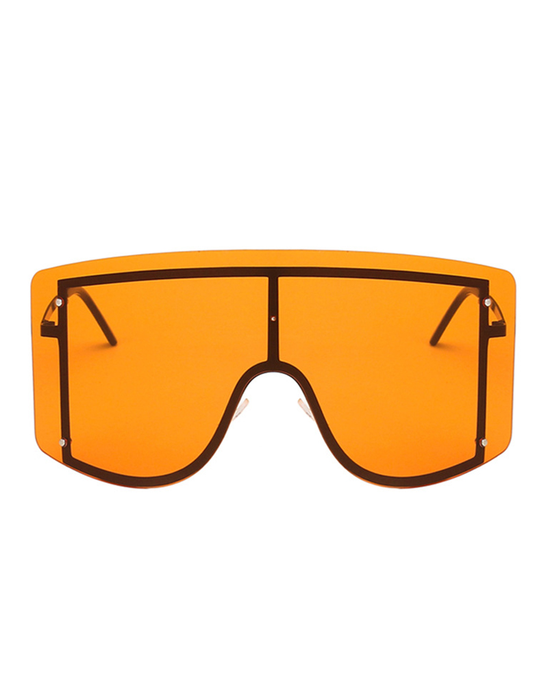 

1Pair Ombre Colorblock Rimless Shield Sunglasses, Yellow