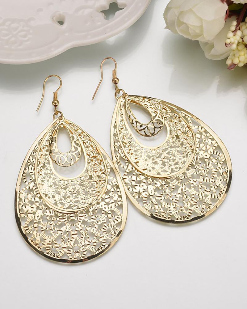 

1Pair Waterdrop Shaped Hollow Out Drop Earrings, Gold