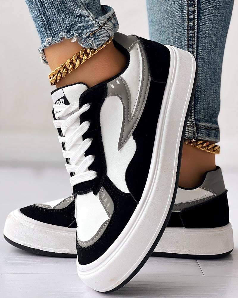 

Lace-up Platform Casual Sneakers, Black
