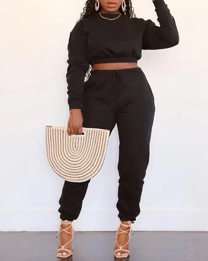 

Long Sleeve Sweatshirt & Drawstring Pants Set, Black