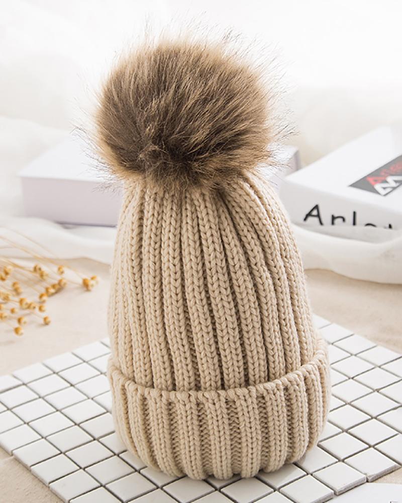 

Pom Pom Decor Knit Beanie, Apricot