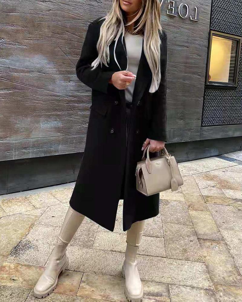 

Pocket Button Design Long Sleeve Coat, Black