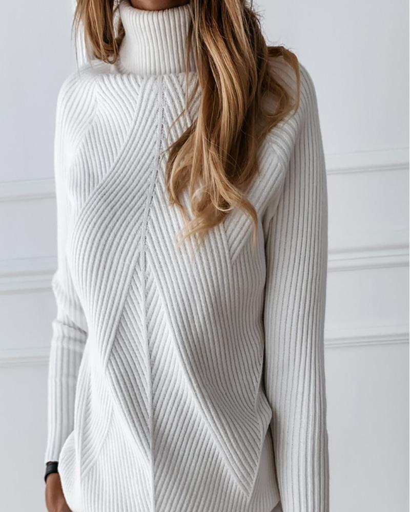 

Long Sleeve High Neck Sweater & Drawstring Pants Set, White
