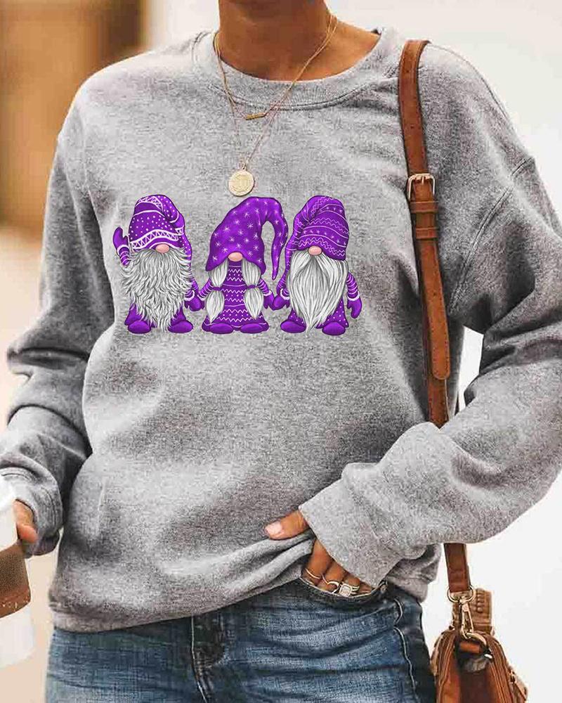 

Christmas Santa Print Long Sleeve Casual Sweatshirt, Purple