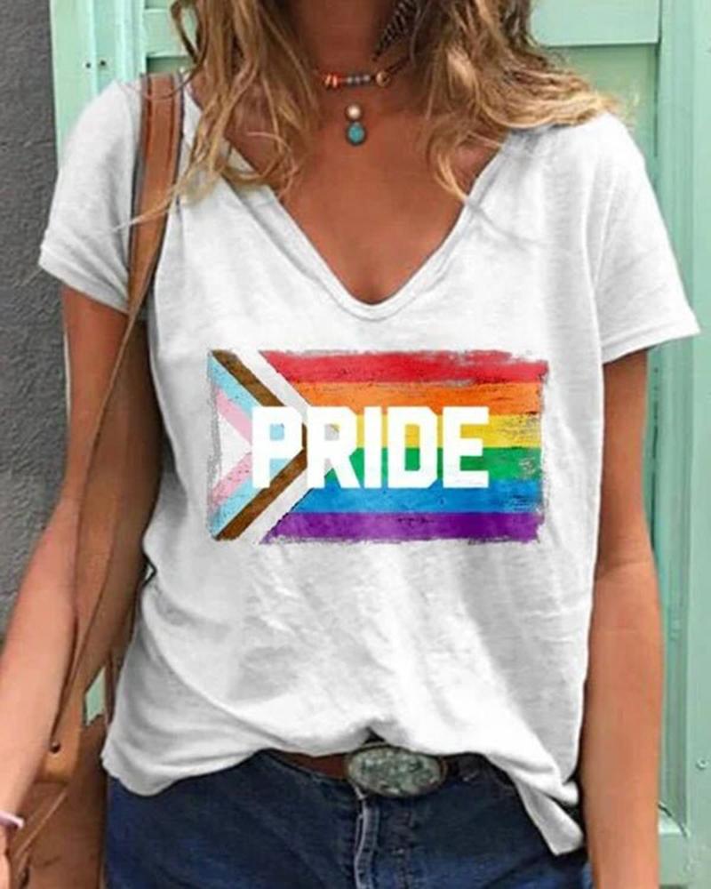 

Pride Month Rainbow Stripe Letter Print Tank Top, White