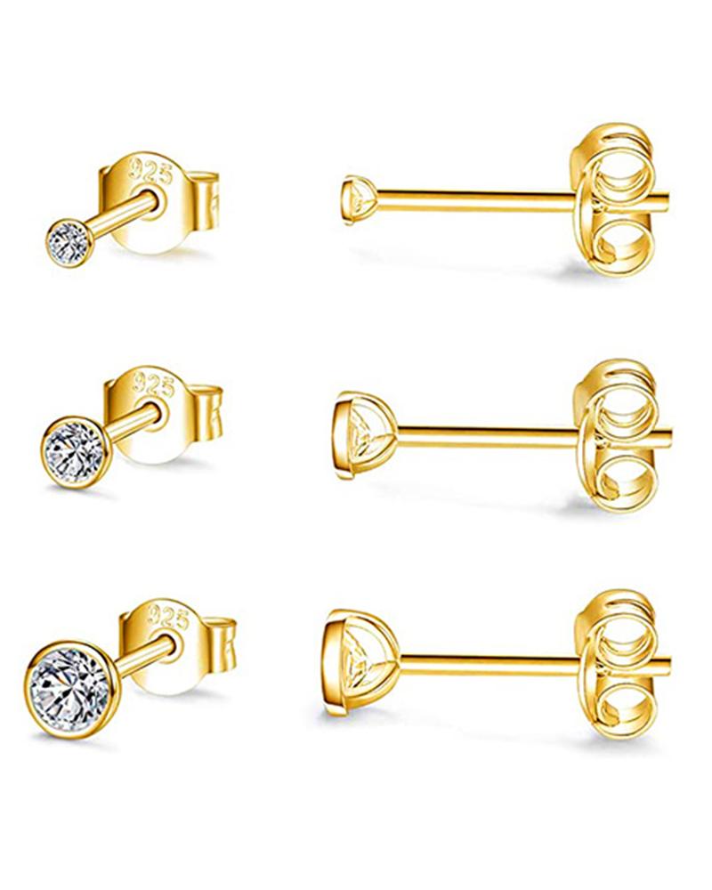 

3pcs Minimalist Rhinestone Stud Earrings Set, Gold