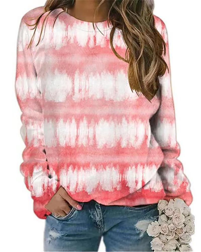 

Heart / Tie Dye Print Long Sleeve Casual Top, White