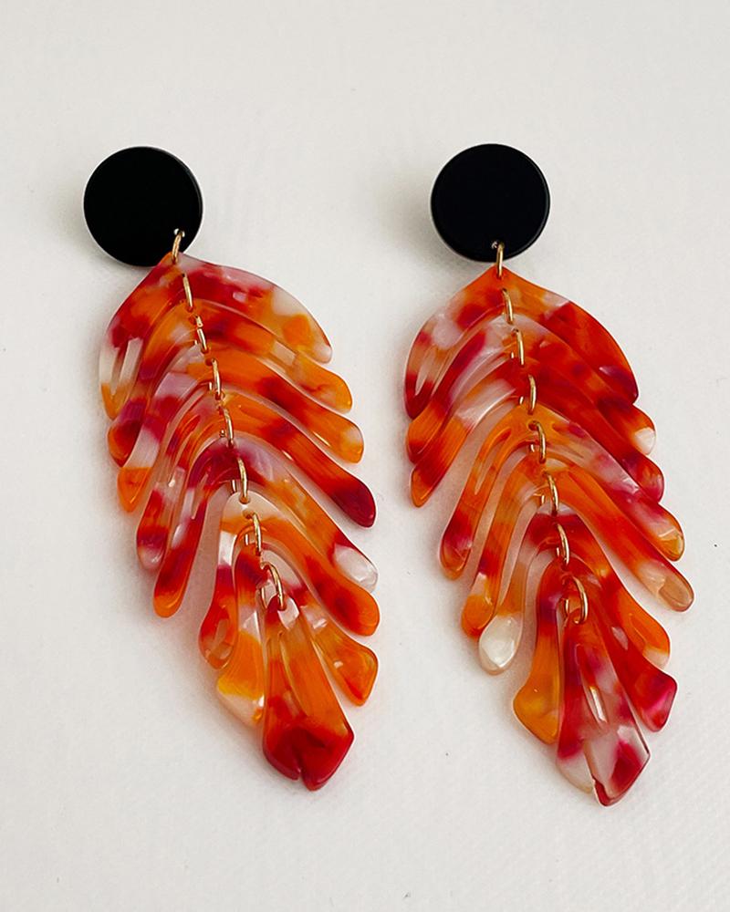 

1Pair Leaf Shaped Tassel Drop Earrings, Orange