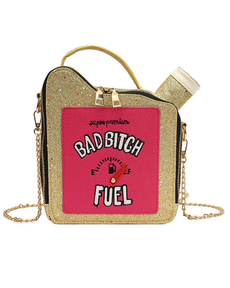 

Glitter Letter Pattern Funny Fashionable Crossbody Bag, Gold