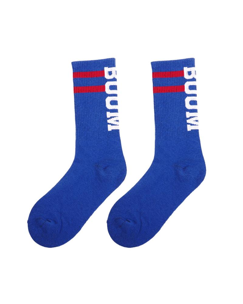 

1Pair Striped Letter Print Colorblock Crew Socks, Blue