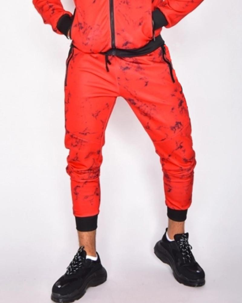 

3D Tie Dye Print Long Sport Pants, Red
