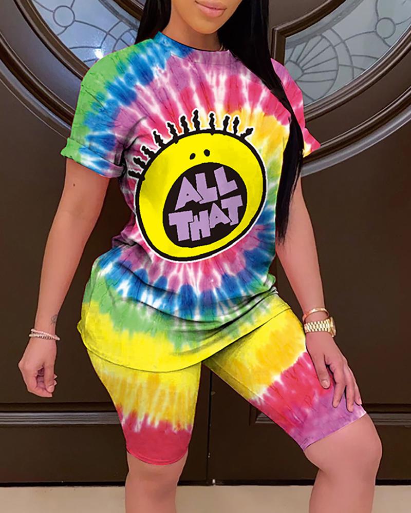 

Cartoon Tie Dye Print Top & Shorts Set, Yellow