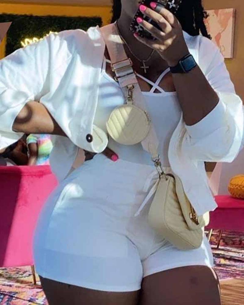 

Pocket Detail Button Front Jacket & Shorts Set, White