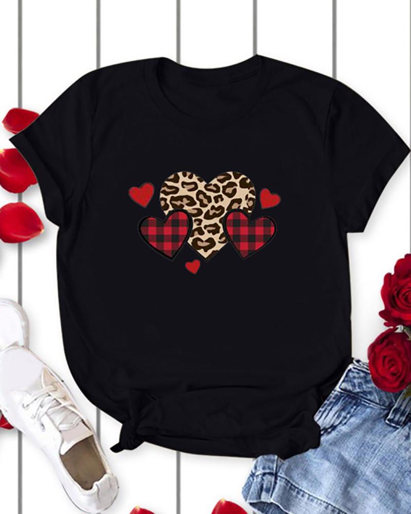 

Valentine's Day Heart Print O-Neck T-shirt, Style1