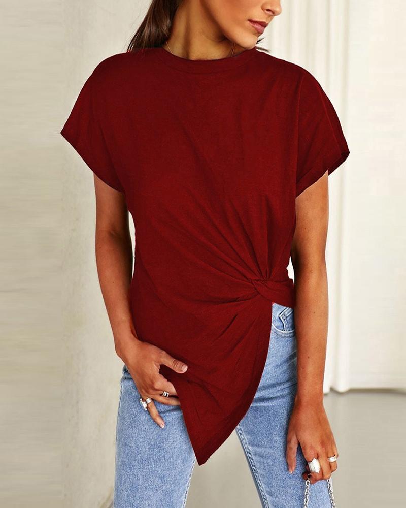 

Twist Design Short Sleeve T-shirt, Wine red