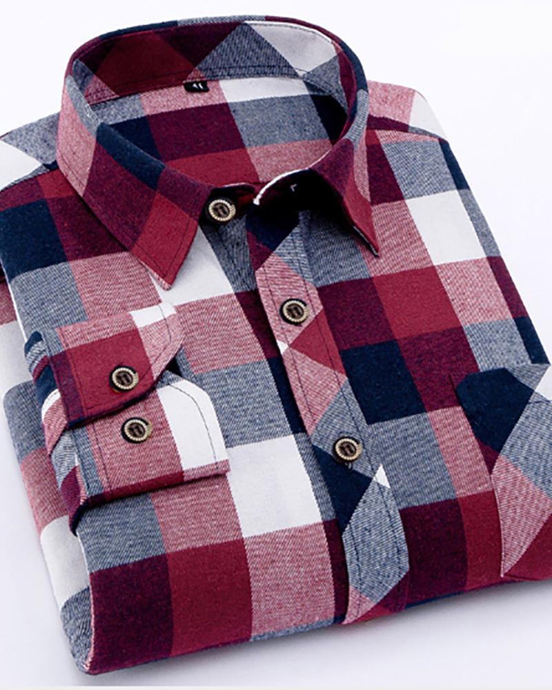 

Men Plus Size Plaid Colorblock Button Design Shirt, Pink