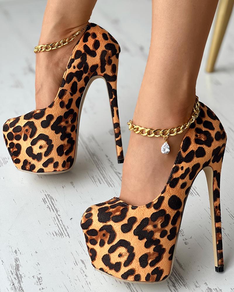 

Platform Stiletto Heel Pumps, Leopard