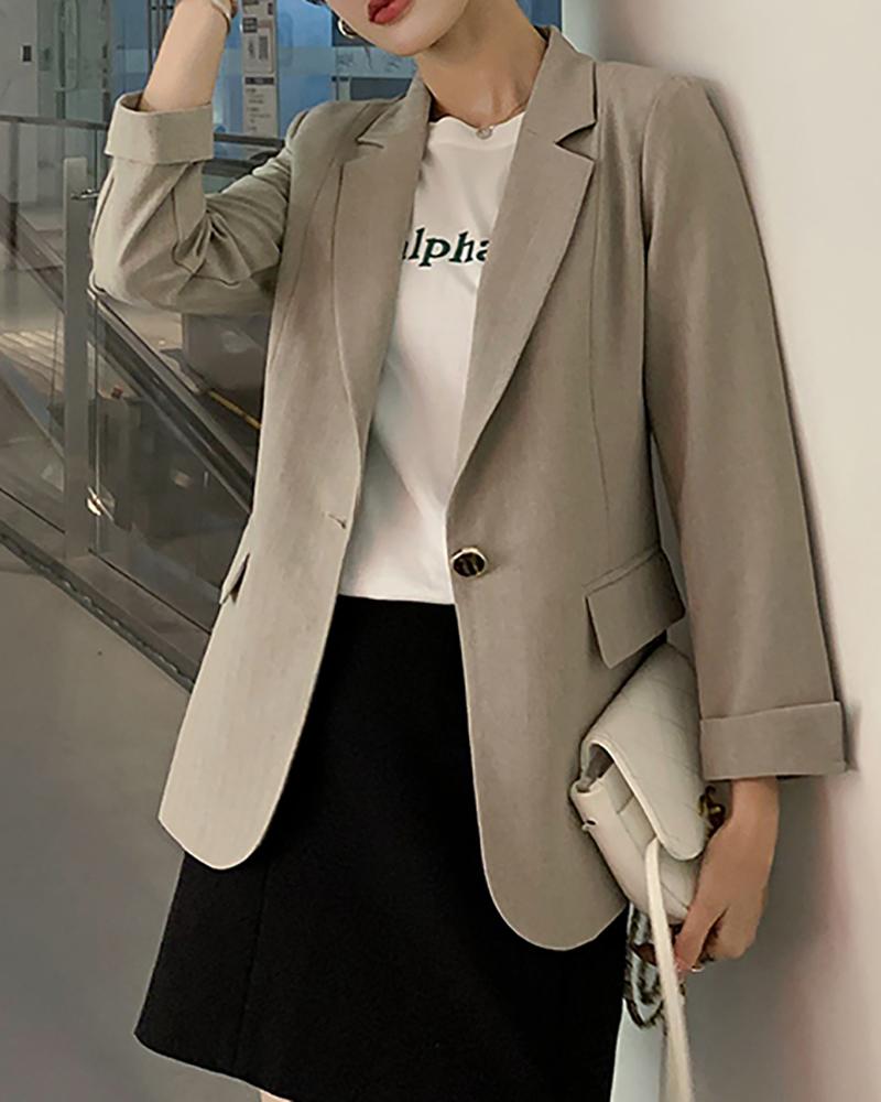 

Buttoned Long Sleeve Pocket Decor Blazer Coat, Gray