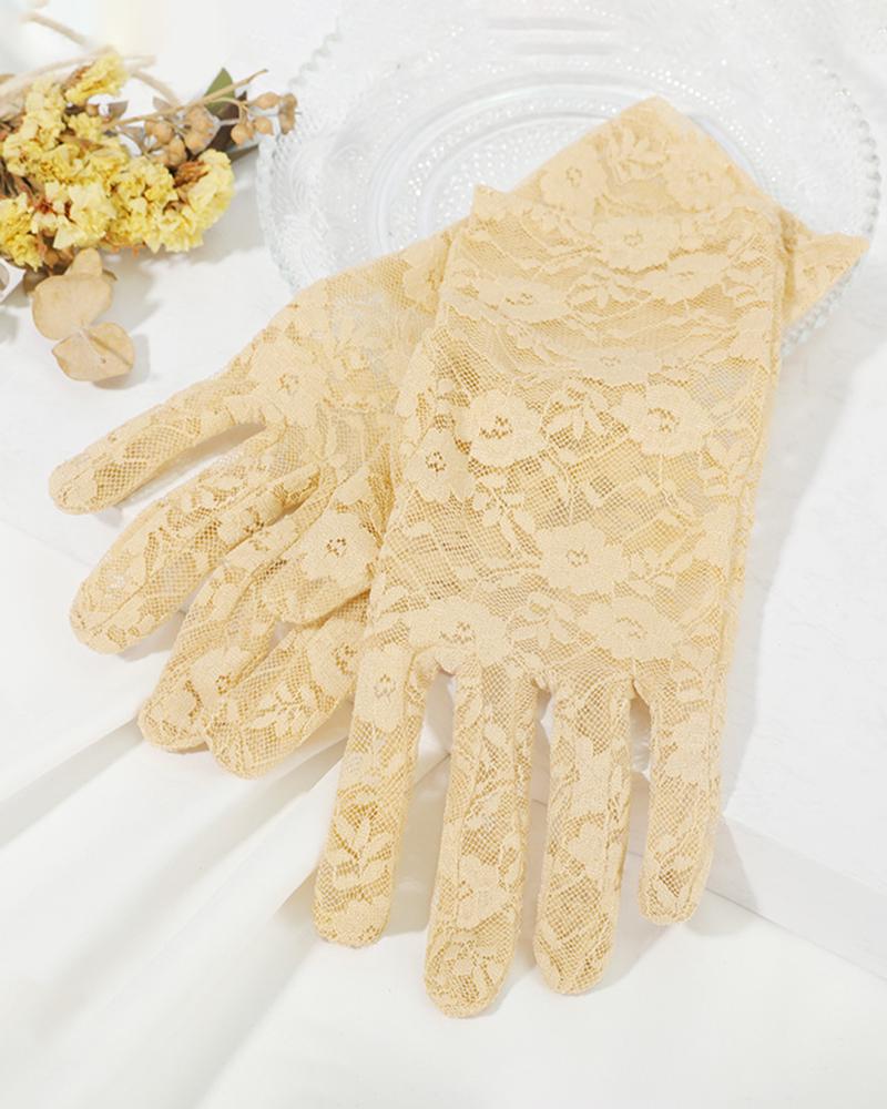 

Floral Pattern Corchet Lace Gloves, Khaki